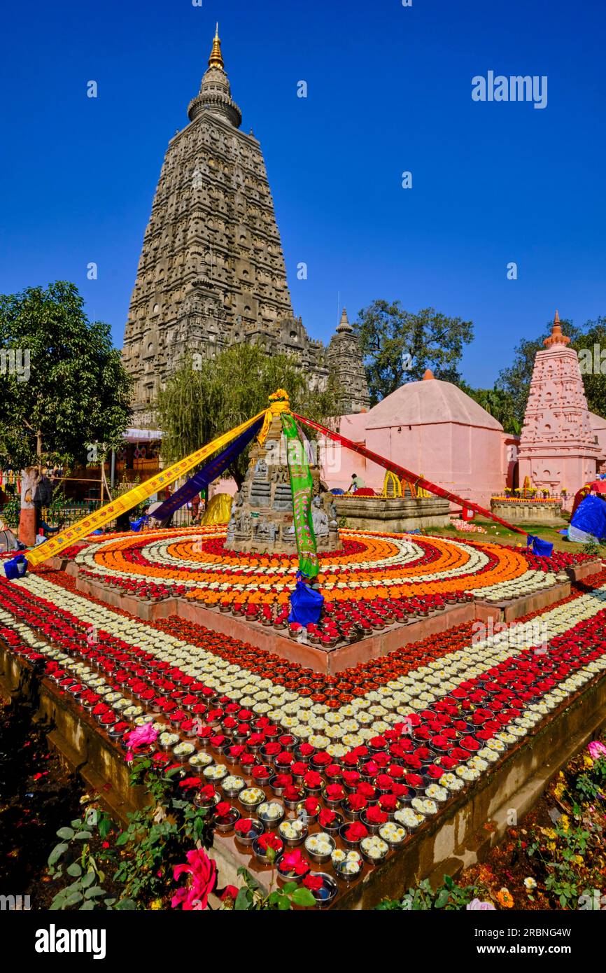 India, Bihar, Bodhgaya, Unesco World Heriatge, the Mahabodhi Temple ...