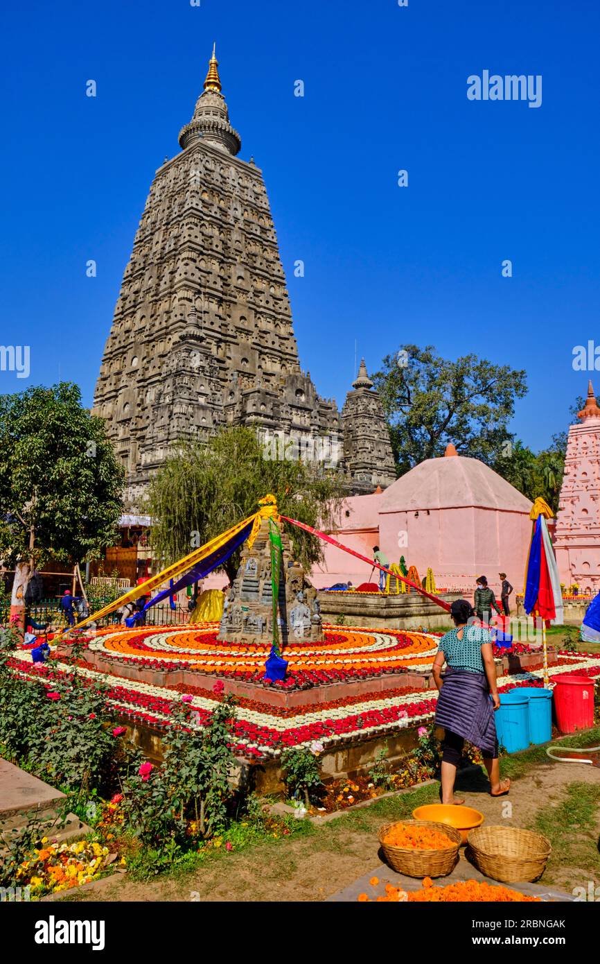 India, Bihar, Bodhgaya, Unesco World Heriatge, the Mahabodhi Temple ...