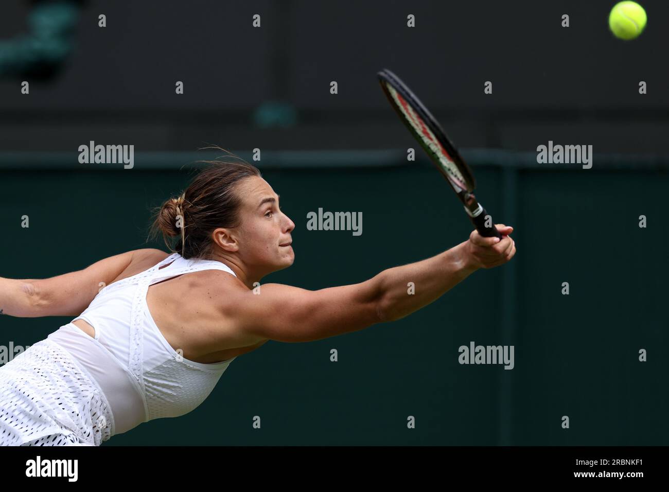 Wimbledon, UK. 10th July 2023; All England Lawn Tennis and Croquet Club,  London, England: Wimbledon Tennis Tournament; Aryna Sabalenka during her  match with Ekaterina Alexandrova Credit: Action Plus Sports Images/Alamy  Live News