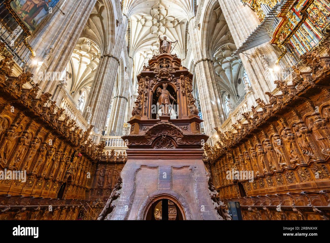 Choir Lectern at New Cathedral of Salamanca Interior - Salamanca, Spain Stock Photo