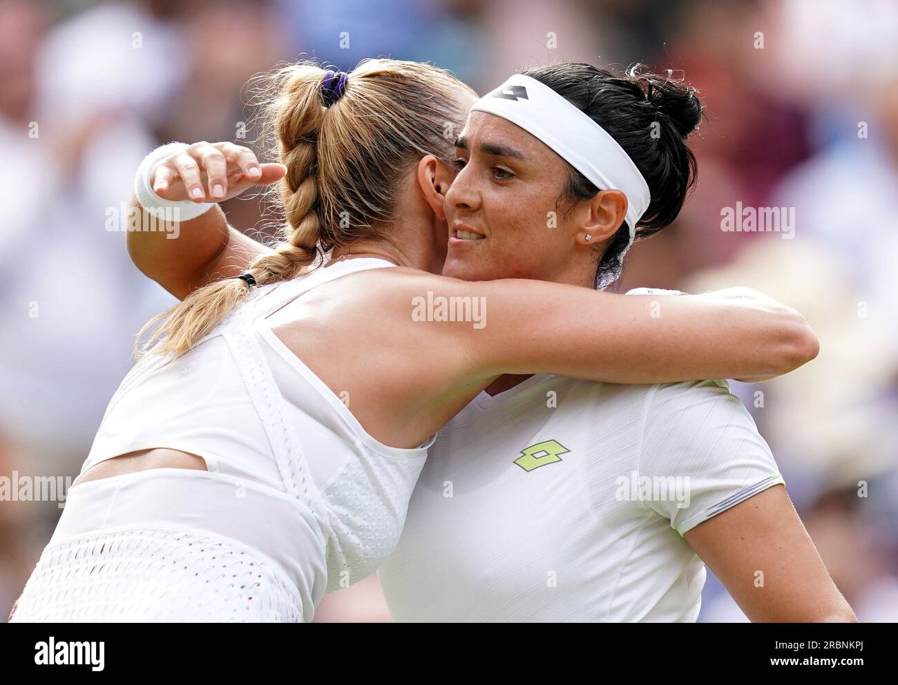 Ons Jabeur celebrates victory over Petra Kvitova (left) on day eight of ...