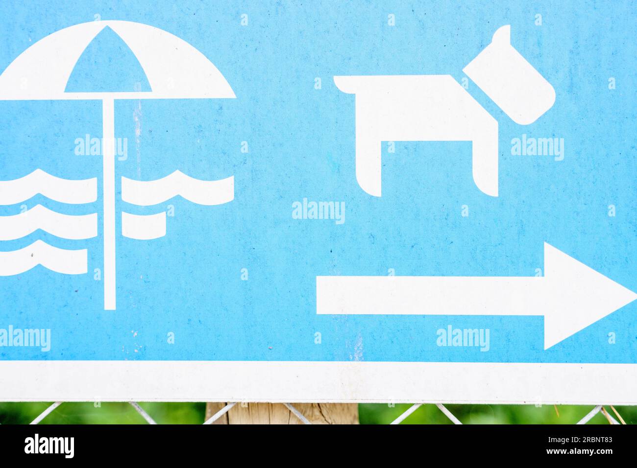 poster announcing beach for dogs, Alcanada, Alcudia, Majorca, Balearic Islands, Spain. Stock Photo