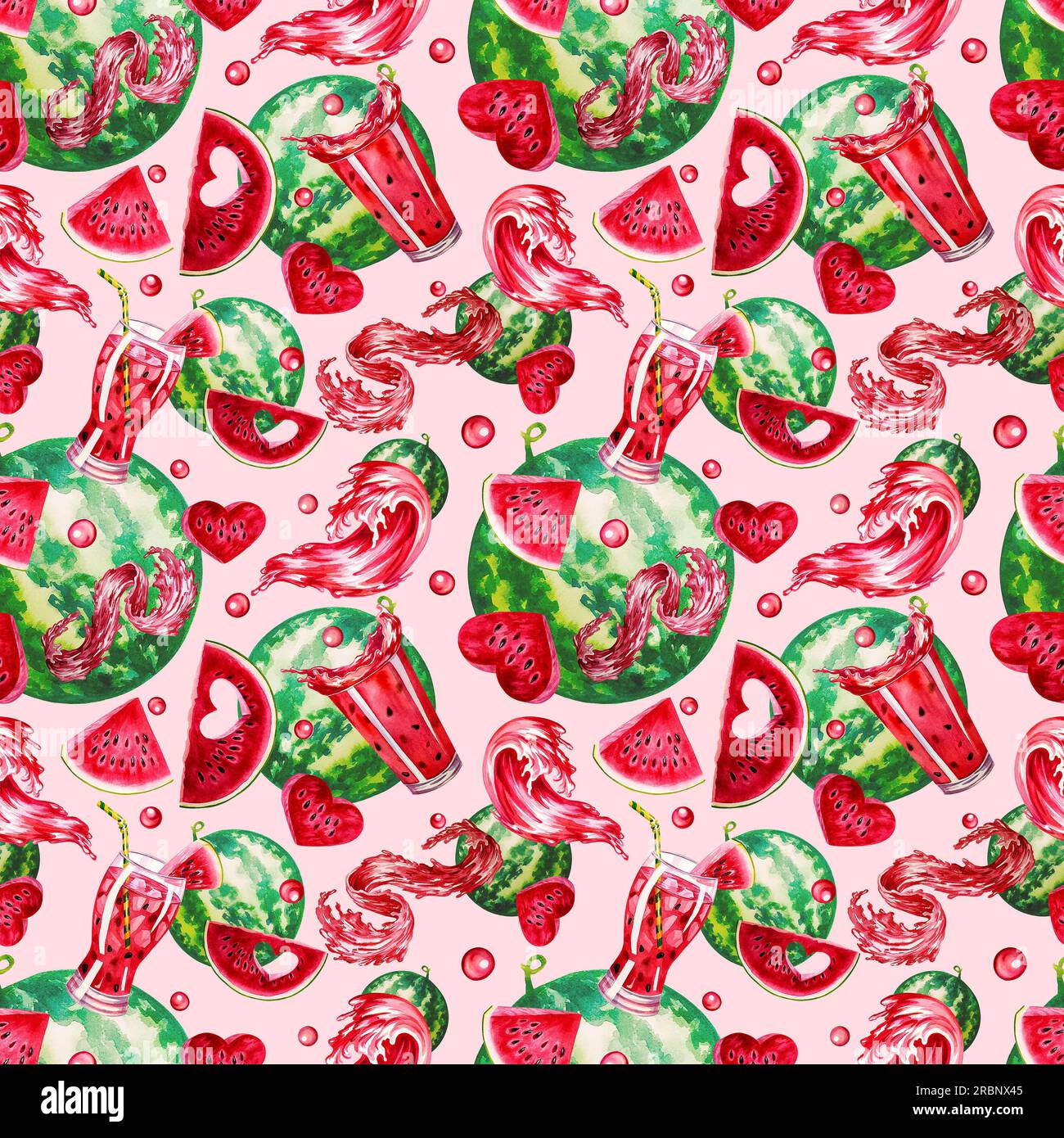 Watermelon seamless pattern with watermelons and fresh juice ...