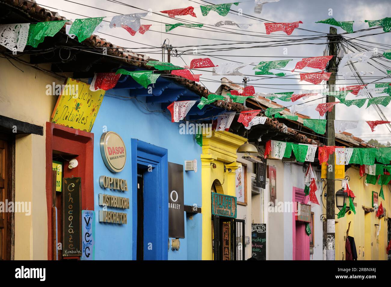 colorful houses and flags in San Cristóbal de las Casas, Central Highlands (Sierra Madre de