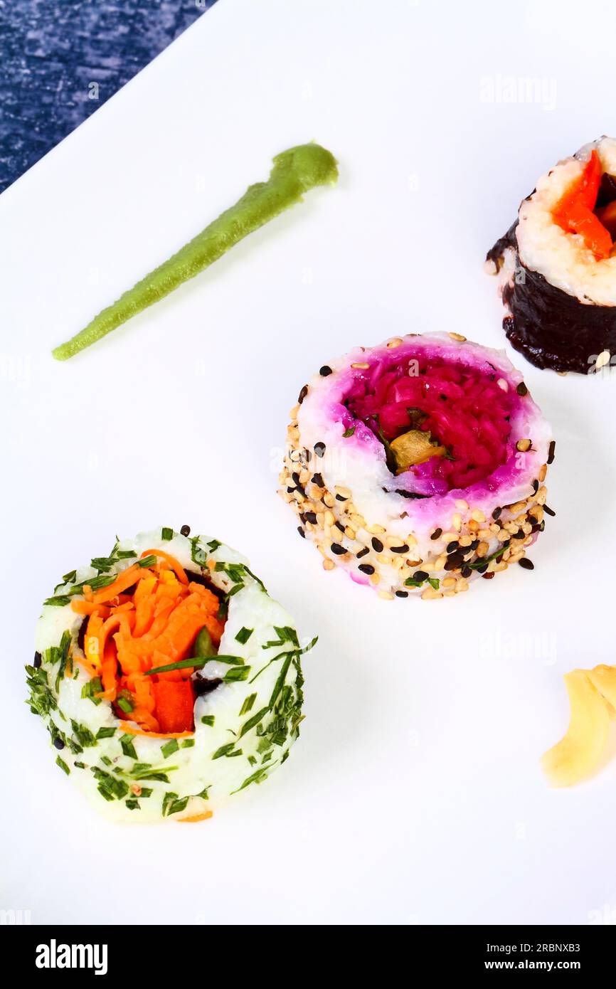 Vegan vegetarian Japanese sushi roll Stock Photo