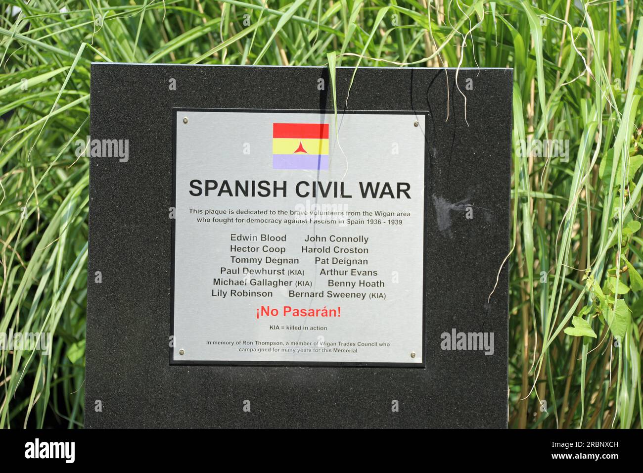 Spanish Civil War memorial plaque at Library Street in Wigan Stock
