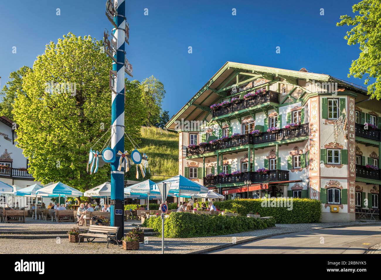 Historic inn and beer garden in Schliersee, Upper Bavaria, Bavaria, Germany Stock Photo