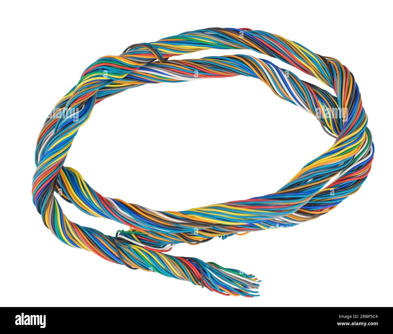 Multicolor telecommunication network cables isolated on white background Stock Photo
