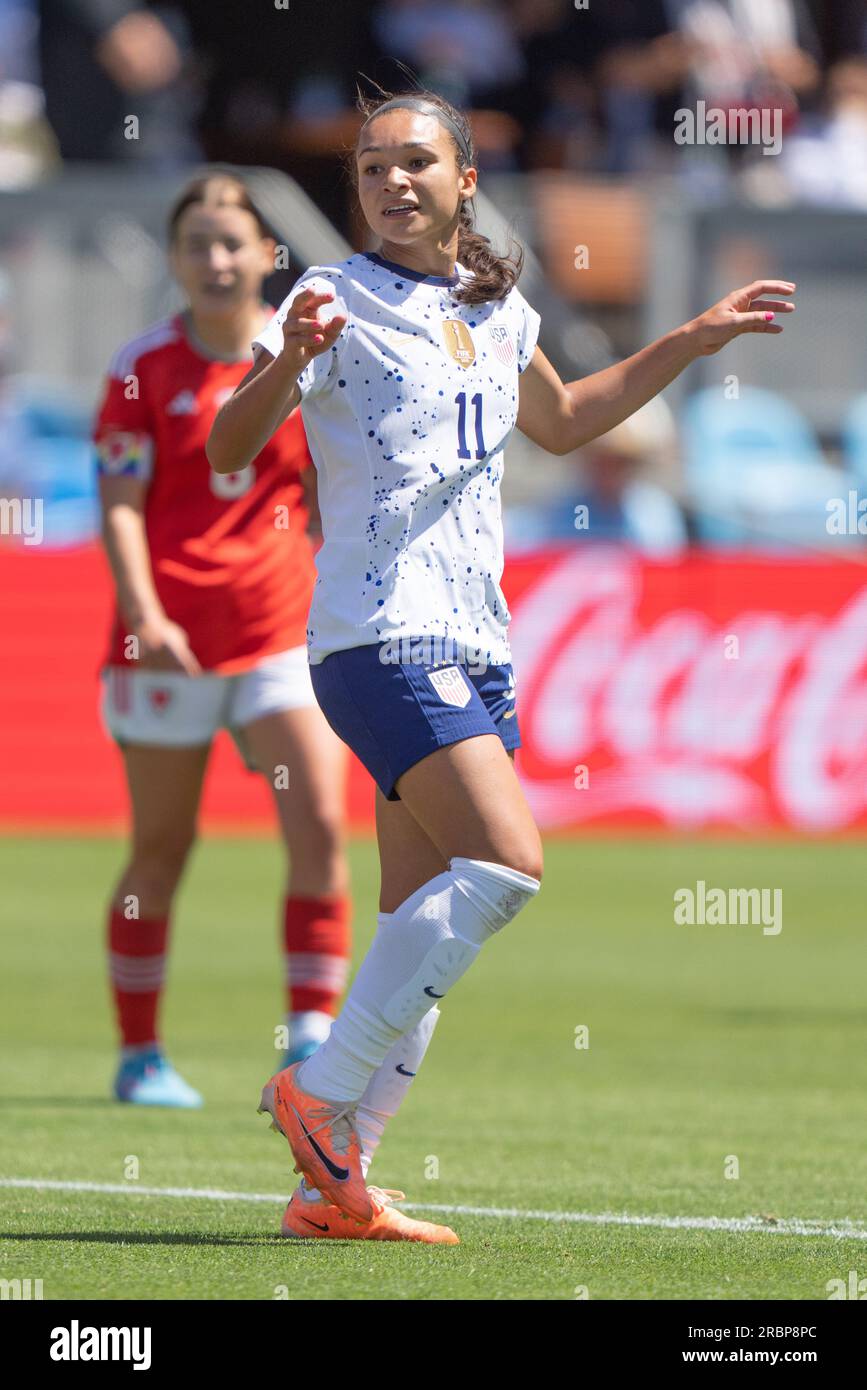 July 9, 2023; San Jose, CA, USA;  USA forward Sophia Smith (11) during the second half against Team Wales at PayPal Park.  Photo Credit: Stan Szeto - Image of Sport Stock Photo