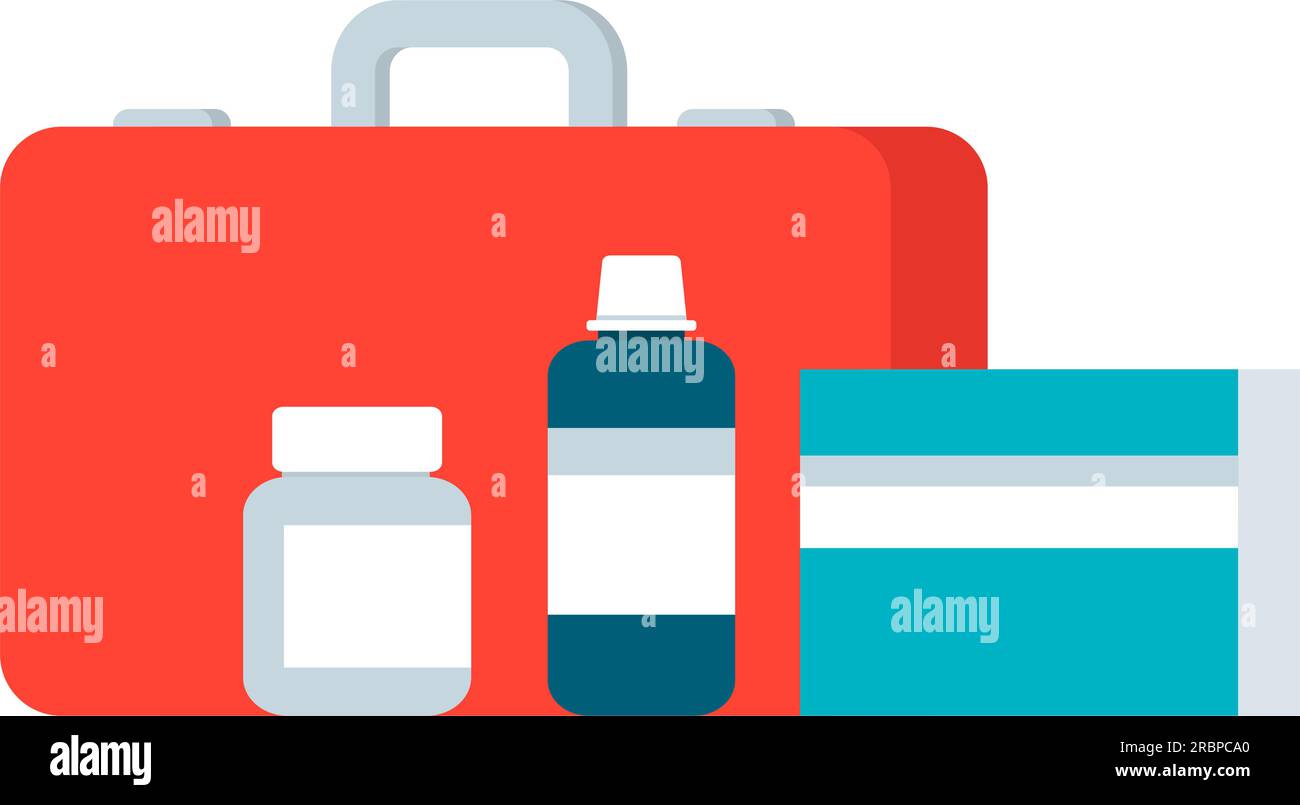 First aid kit and medicaments, emergency and healthcare concept Stock Vector