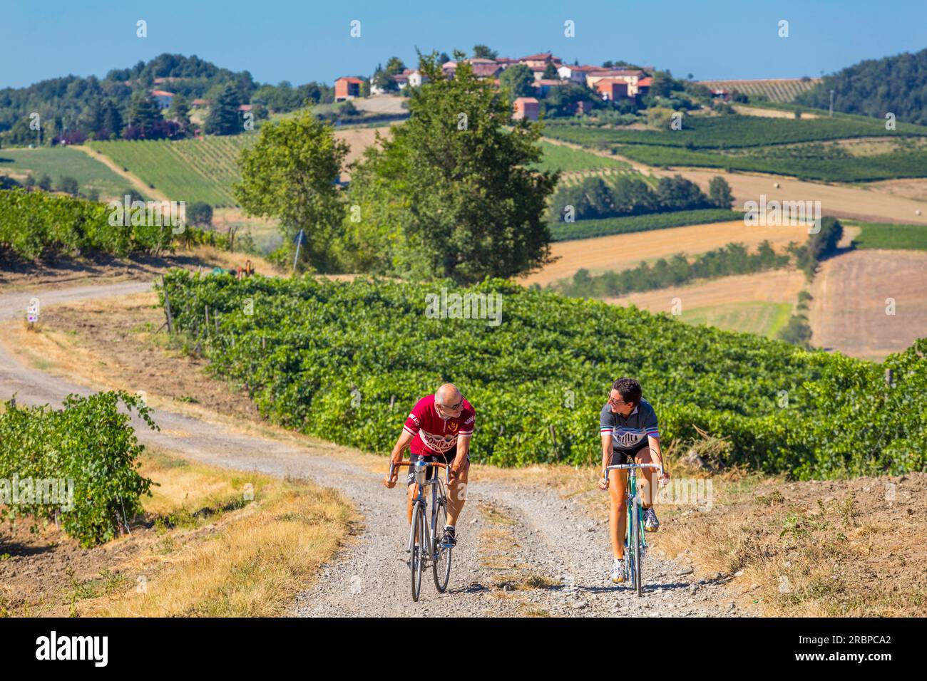 On the Fausto Coppi's roads, Tortona area,  The view from the 'Rampina', white road of the Cycling race 'La Mitica', Castellania, Piedmont, Italy Stock Photo