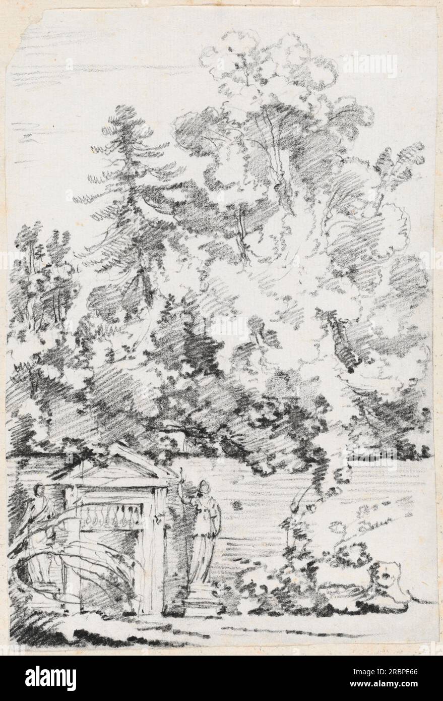 'Joseph-Marie Vien, Entrance to a Walled Garden, 1744/1750, graphite on laid paper, sheet: 19 x 18.5 cm (7 1/2 x 7 5/16 in.) page size: 42.5 x 27.7 cm (16 3/4 x 10 7/8 in.), Mark J. Millard Architectural Collection, 1983.49.166' Stock Photo
