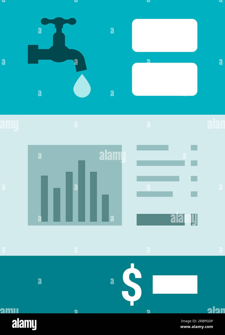 Water utility bill document notification, budget and expenses concept
