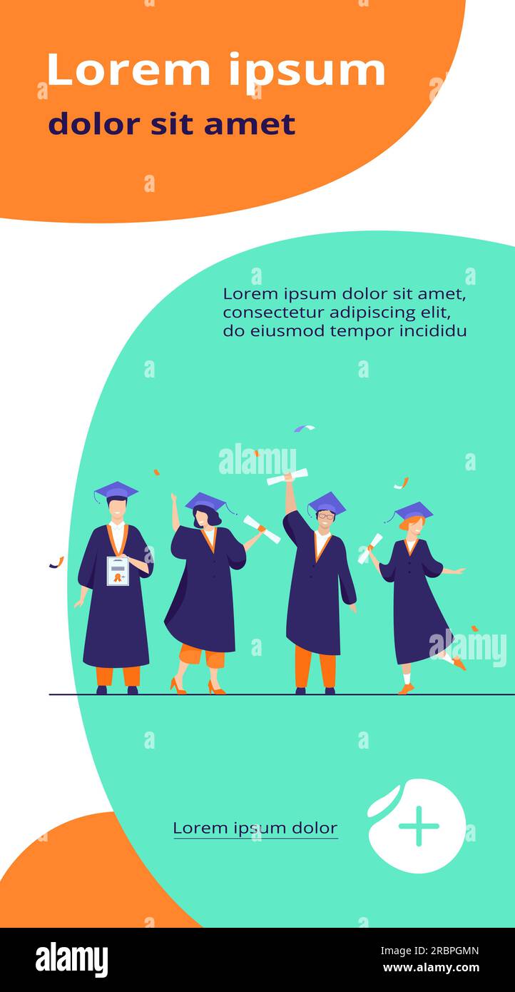 Happy diverse students celebrating graduation from school Stock Vector ...