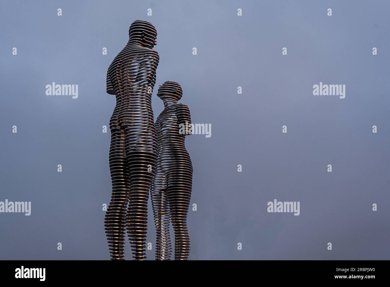 Famous moving statue Nino and Ali in the evening time in Port zone of