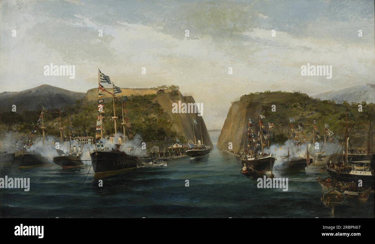 Inauguration of Corinth canal by Konstantinos Volanakis Stock Photo - Alamy