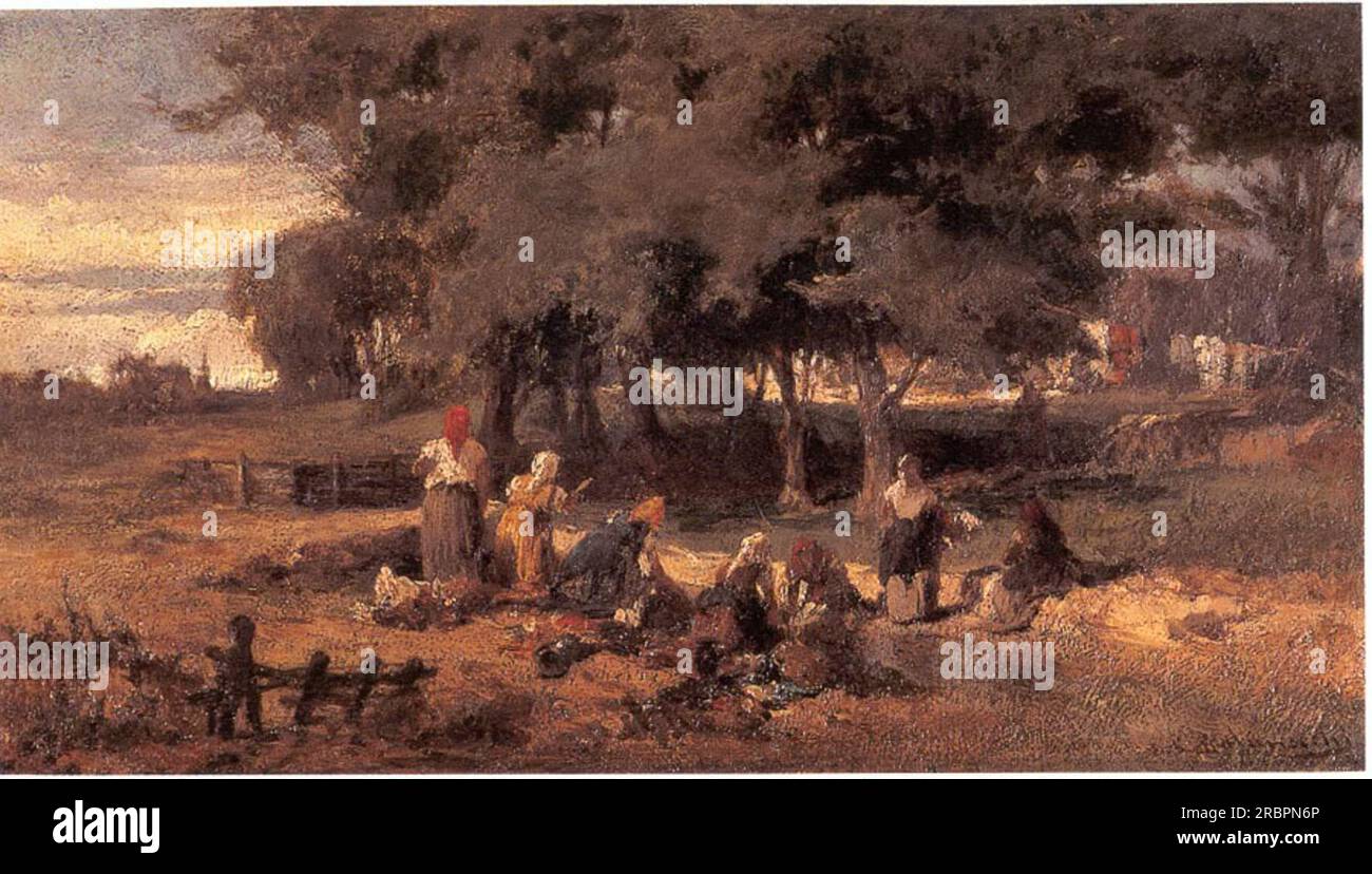 Washing women at the river by Konstantinos Volanakis Stock Photo - Alamy