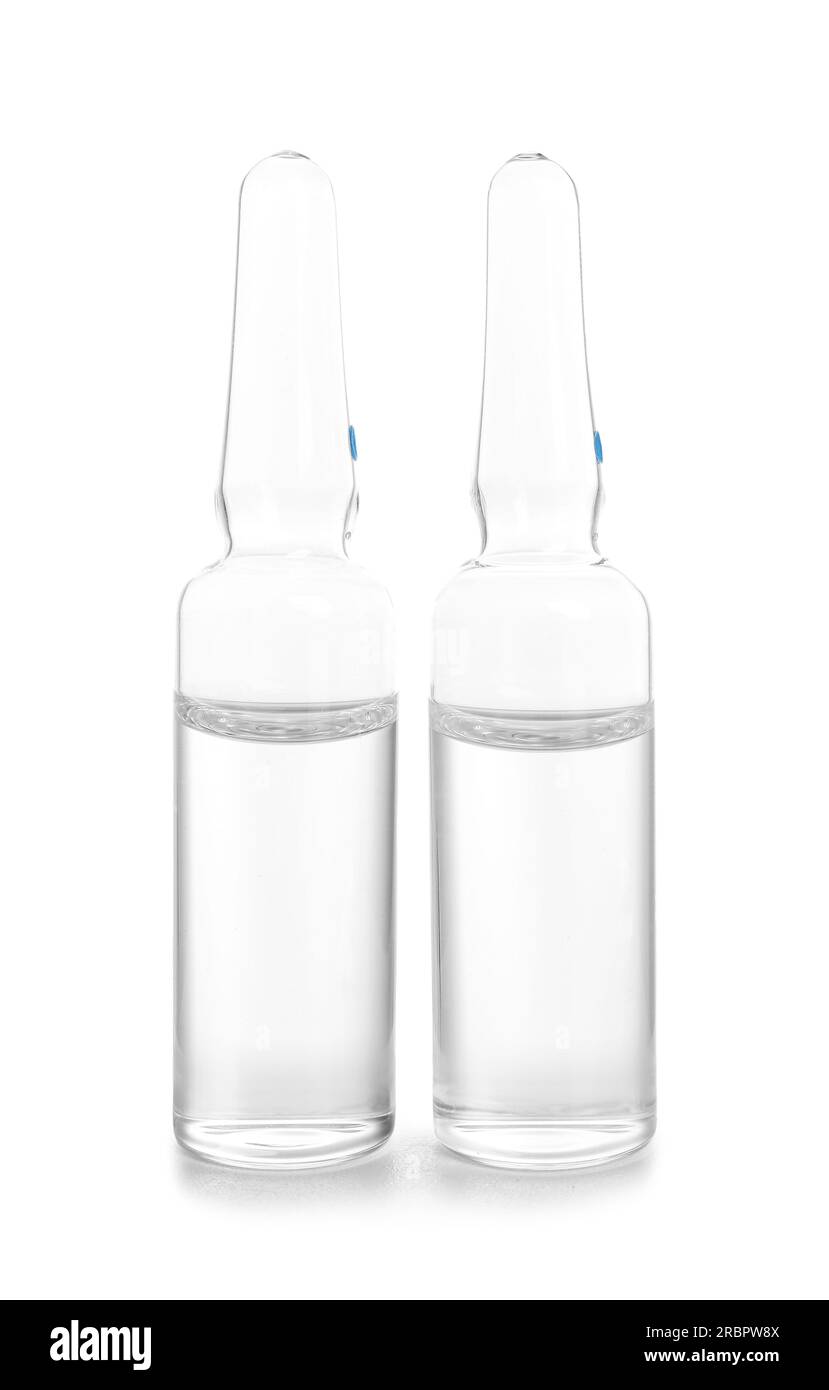 Medical ampules on white background Stock Photo Alamy