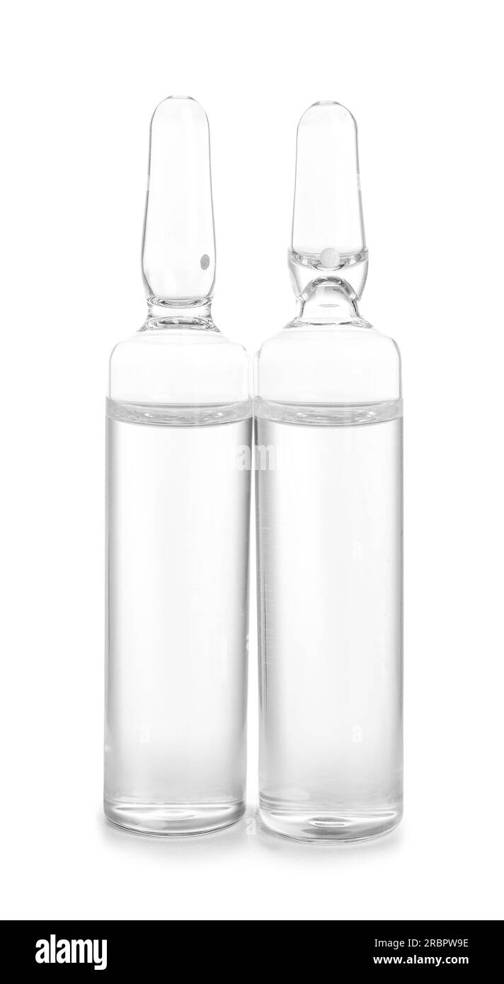 Medical ampules on white background Stock Photo Alamy