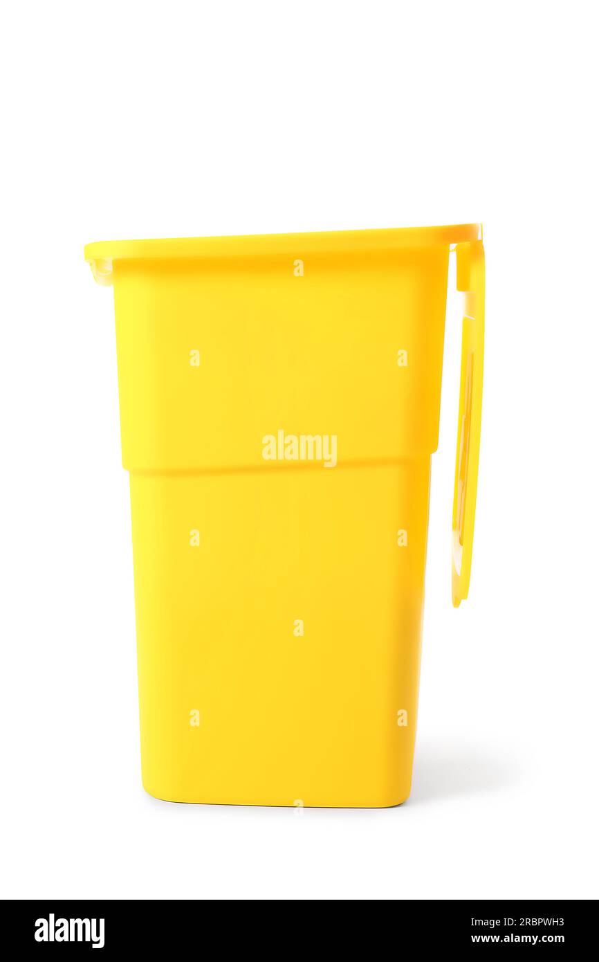 Yellow container for garbage isolated on white. Recycling concept Stock