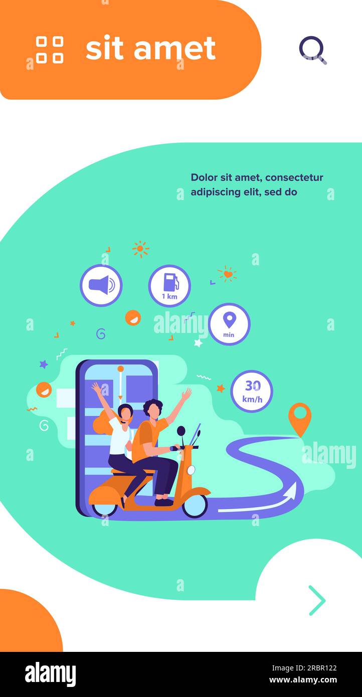 People riding scooter, using navigation app Stock Vector