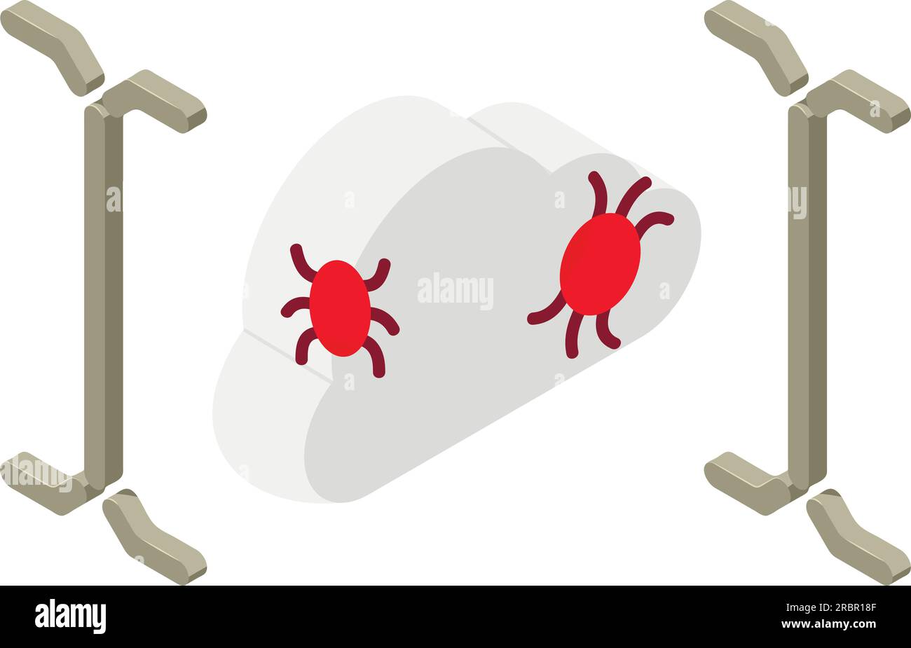 Cloud bug icon isometric vector. Cloud storage with software bug and curly brace. Data storage, internet threat, cybercrime Stock Vector