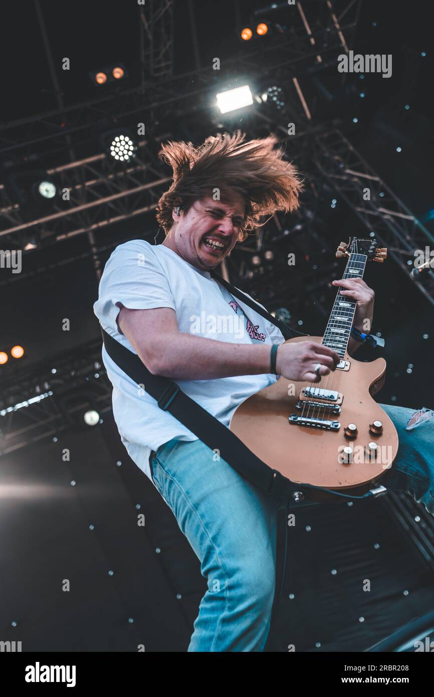 Aarhus, Denmark. 01st, June 2023. The English alternative rock band Nothing but Thieves performs a live concert during the Danish music festival Northside 2023 in Aarhus. Here guitarist Joe Langridge-Brown is seen live on stage. (Photo credit: Gonzales Photo - Rolf Meldgaard). Stock Photo