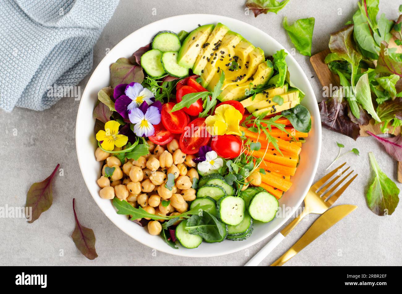 Vegan Buddha Bowl with Chickpeas, Avocado and Fresh Vegetables, Healthy ...
