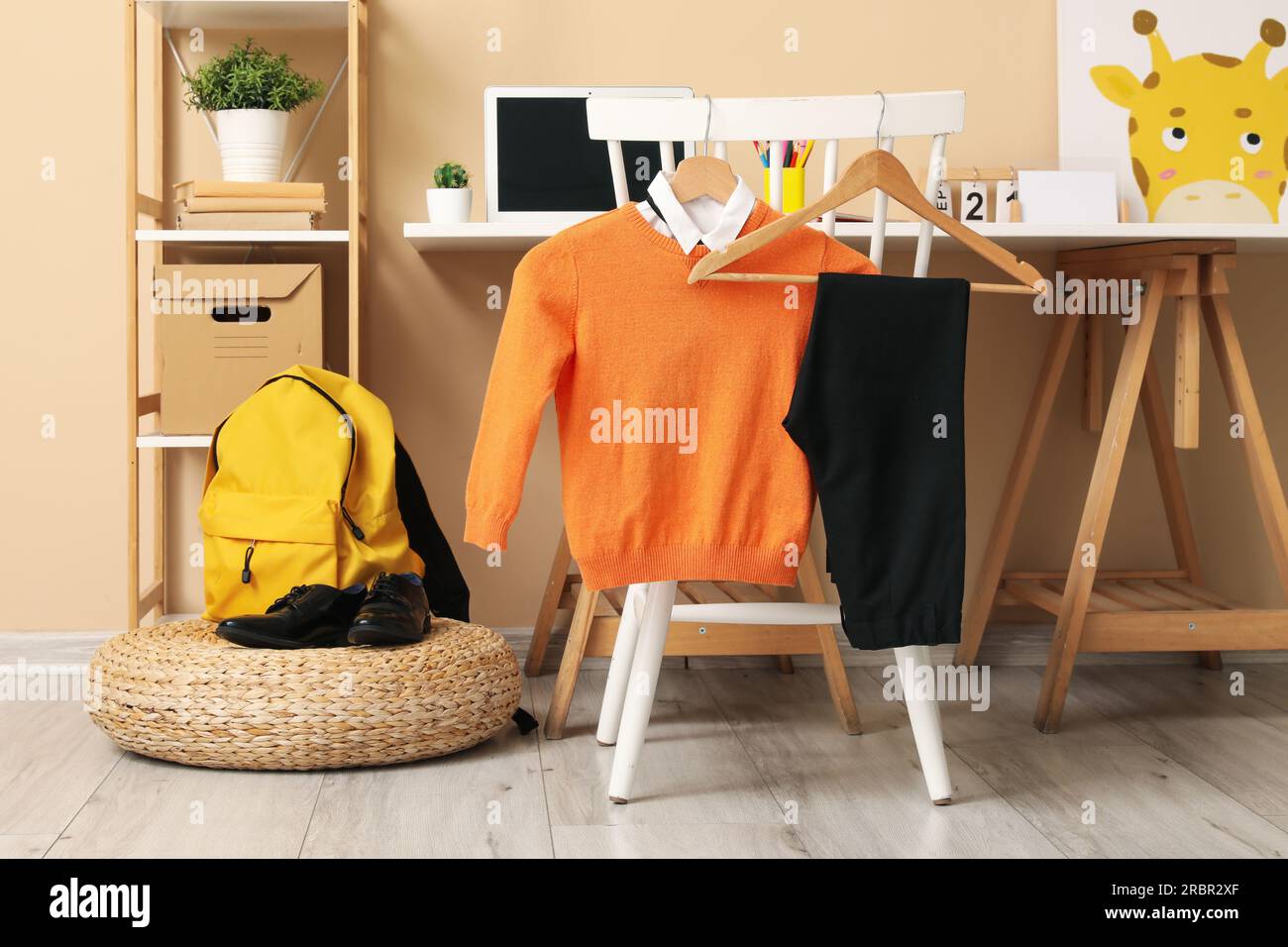 Stylish interior of children's room with school uniform Stock Photo - Alamy