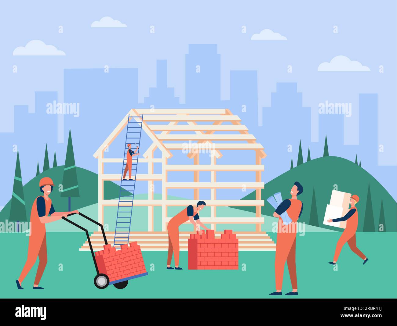 Professional carpenters team building house Stock Vector Image & Art