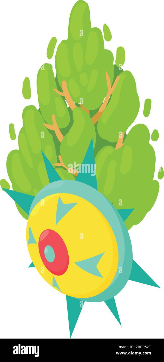 Spiked shield icon isometric vector. Bright spiked shield on big tree background. Protection concept, historical period Stock Vector