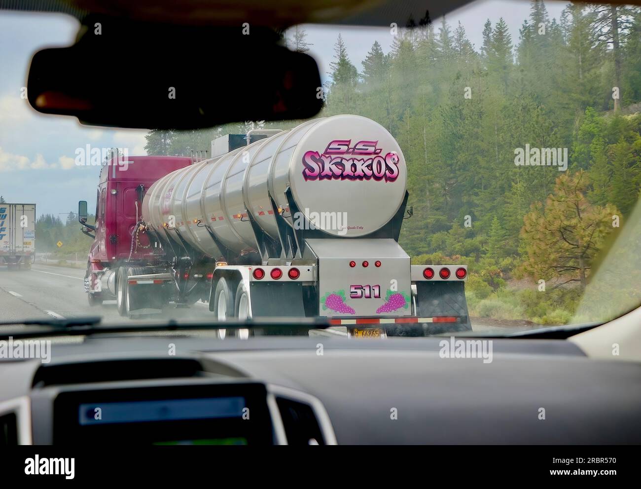 S.S. Skikos Trucking stainless steel food grade tanker driving north on