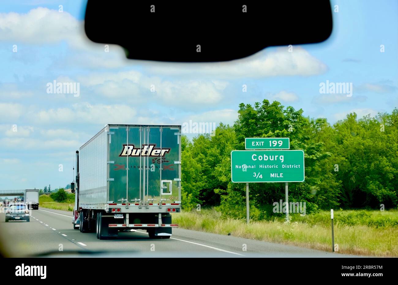 Butler & Son Transportation delivery truck driving south on I5 with a