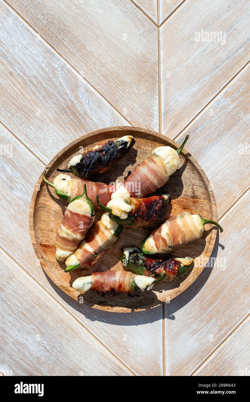 Bacon Wrapped Jalapeno Poppers with Cream Cheese Stock Photo Alamy