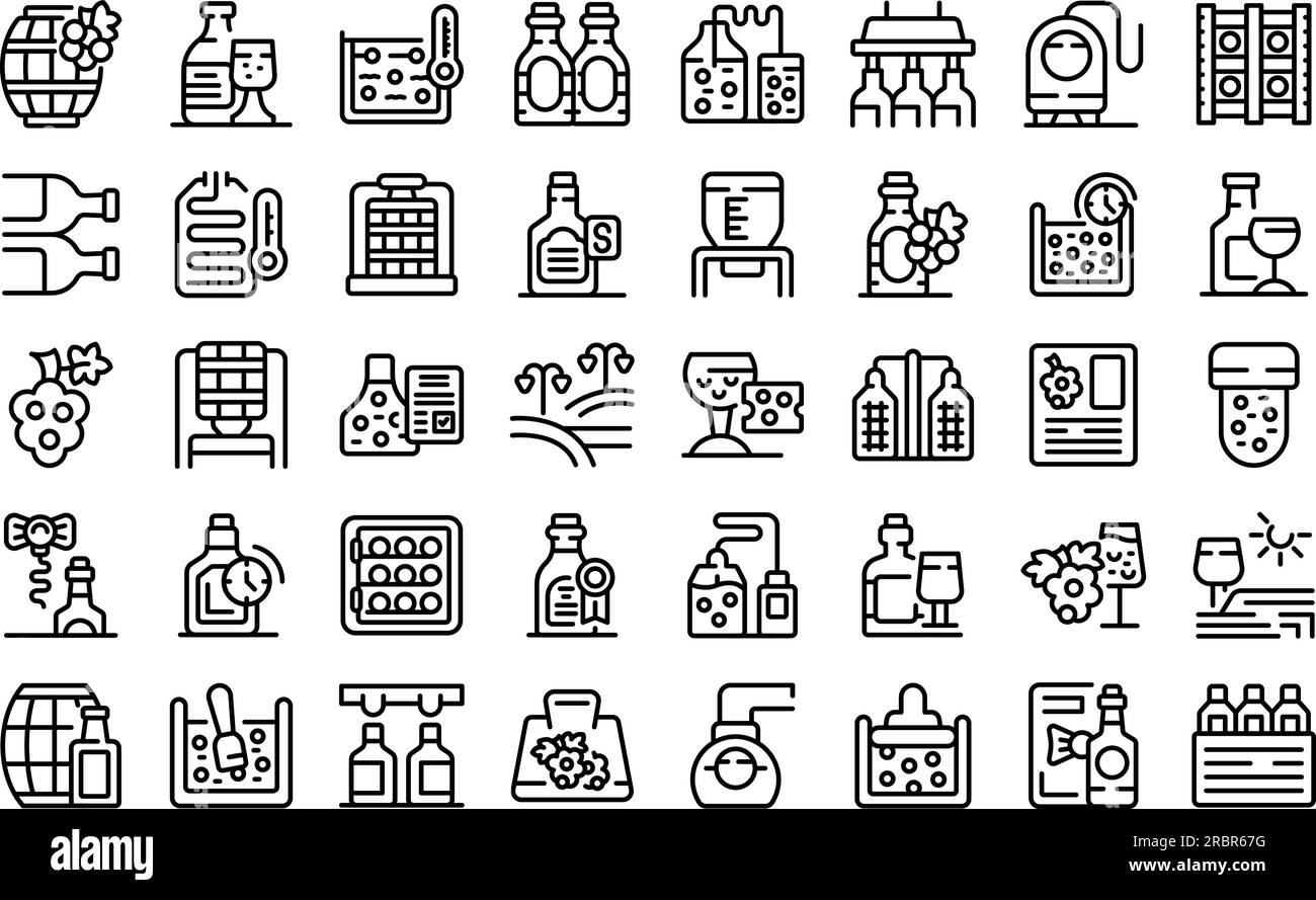 Wine production icons set outline vector. Winery industry. Fruit shape