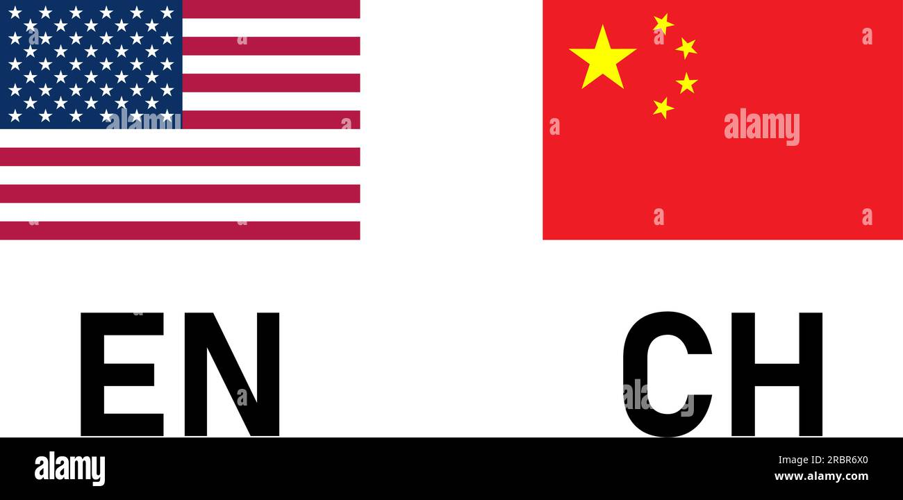 Flag Icon Pair including USA and China Flags for English and 