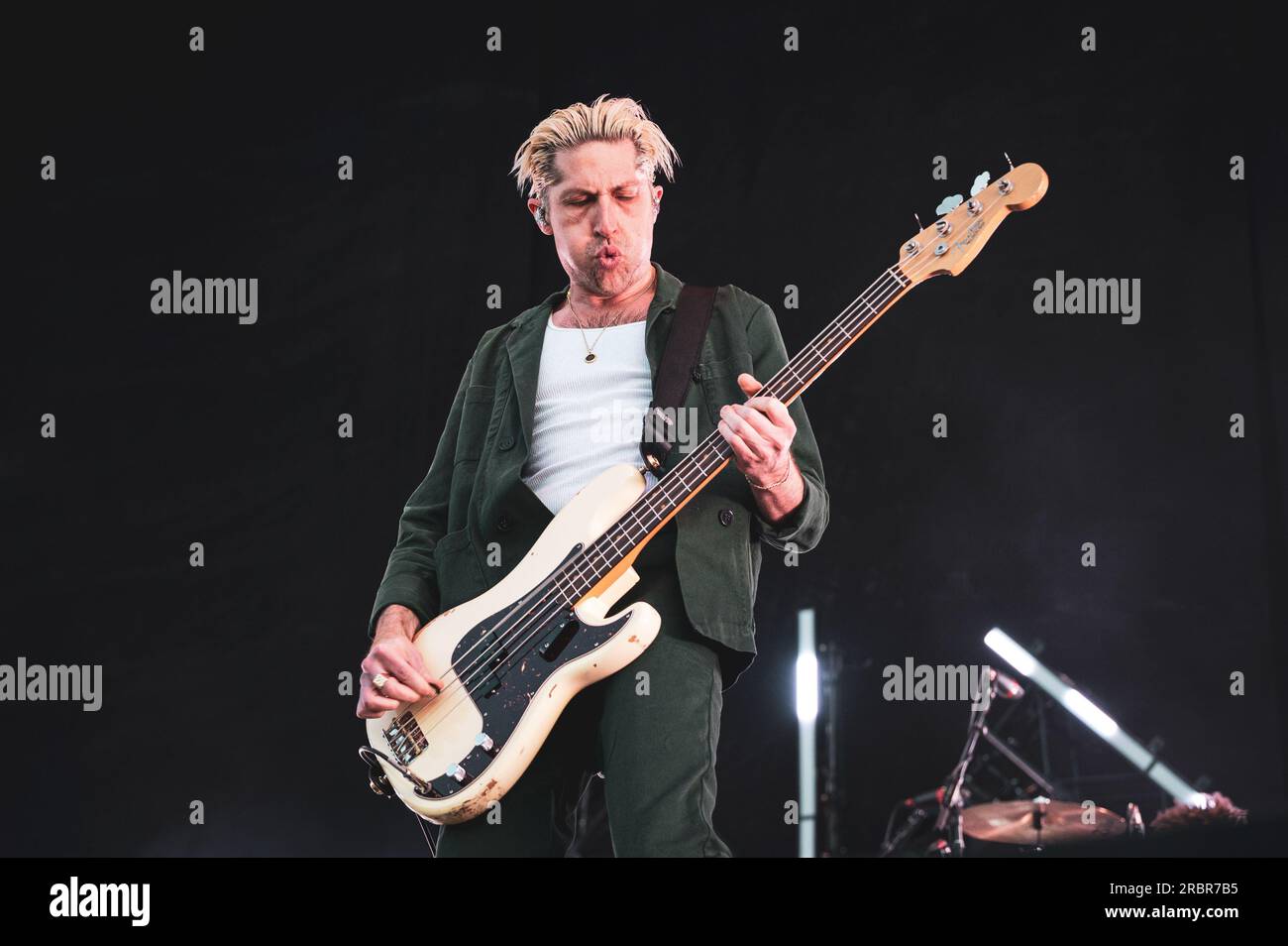 MADRID, MAD COOL FESTIVAL 2023, SPAIN:  Michael Jay Shuman, bassistt of the American rock band Queen Of The Stone Age (also known as QOTSA,) performing live on stage at the Mad Cool Festival 2023. Stock Photo