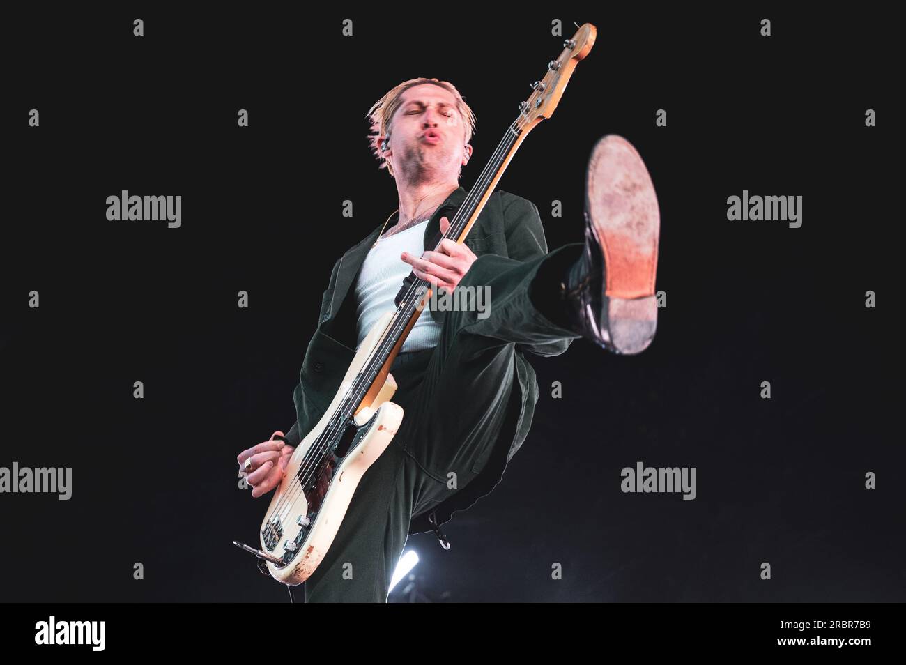 MADRID, MAD COOL FESTIVAL 2023, SPAIN:  Michael Jay Shuman, bassistt of the American rock band Queen Of The Stone Age (also known as QOTSA,) performing live on stage at the Mad Cool Festival 2023. Stock Photo