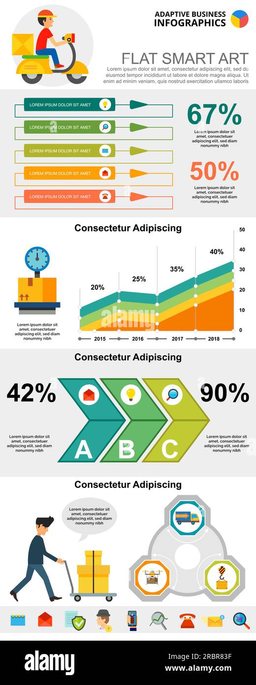 Postal service and marketing concept infographic charts set Stock