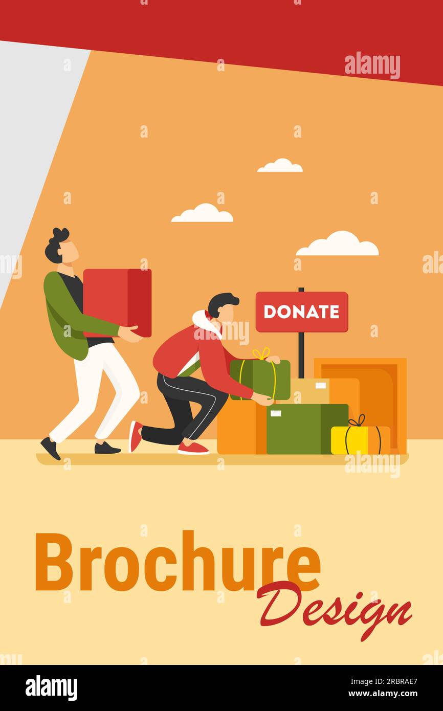 Volunteers donating stuff in boxes for poor people Stock Vector