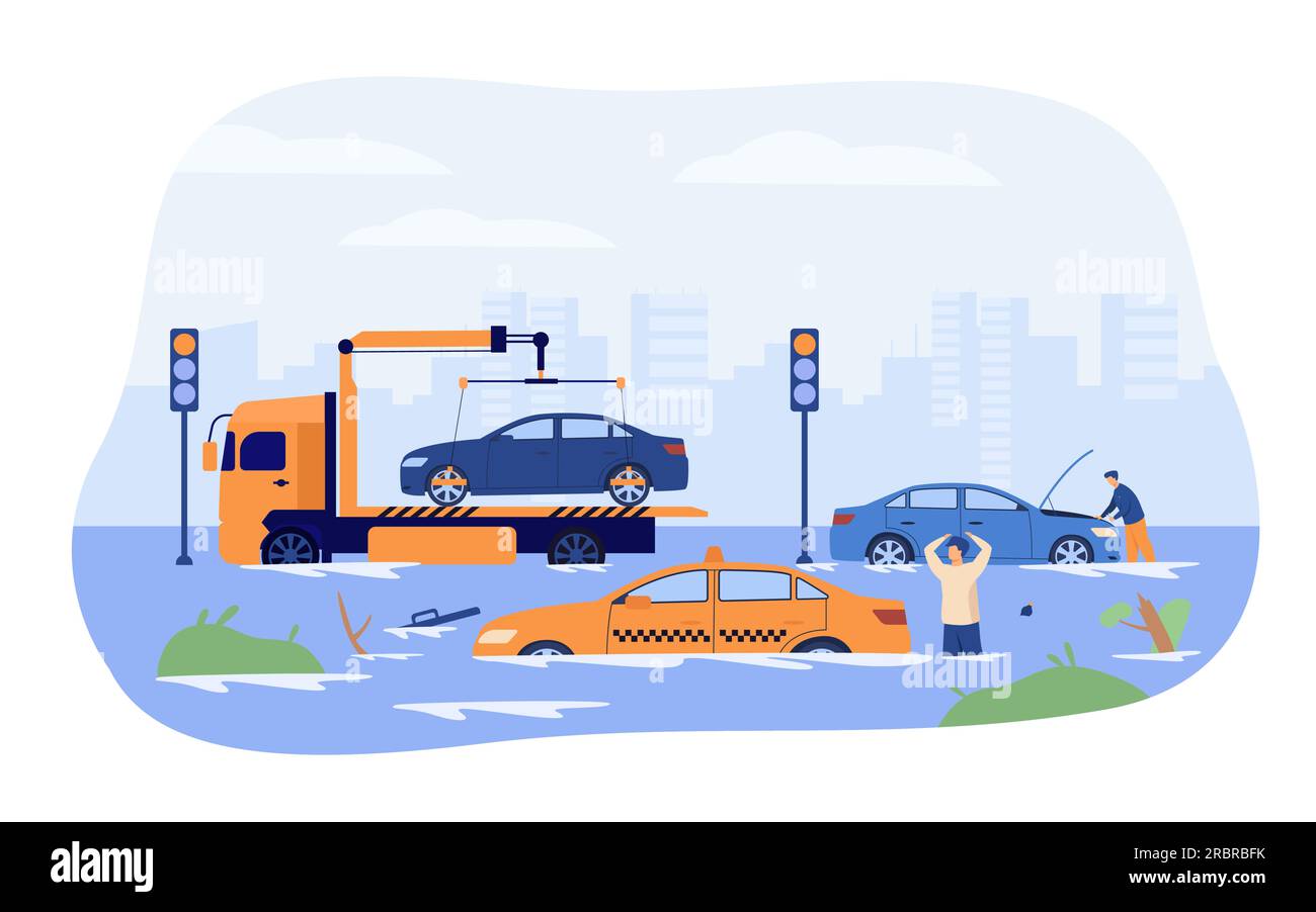 Water flood on city roads Stock Vector