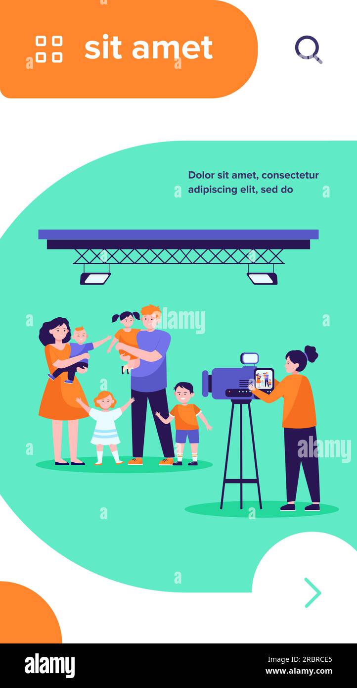 Family Using Filming Camera Camerawoman filming big family scene in studio Stock Vector Image & Art ...