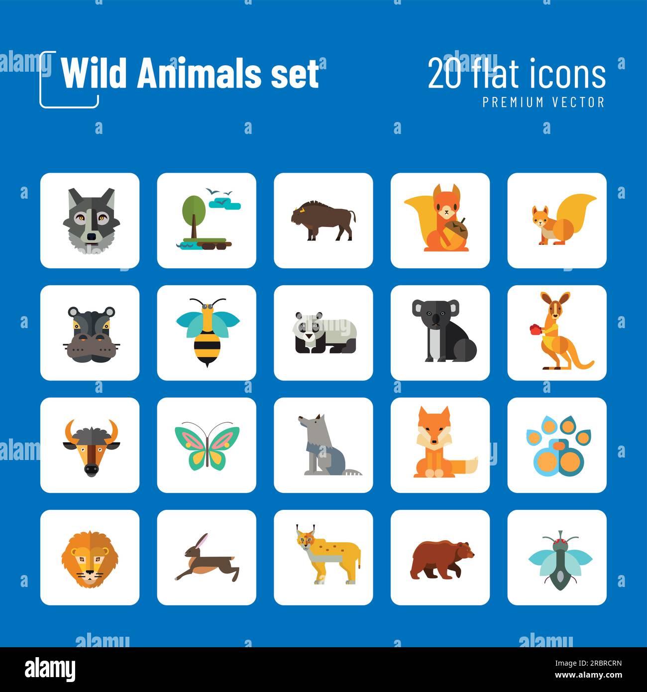 Wild Animals Icon Set Stock Vector