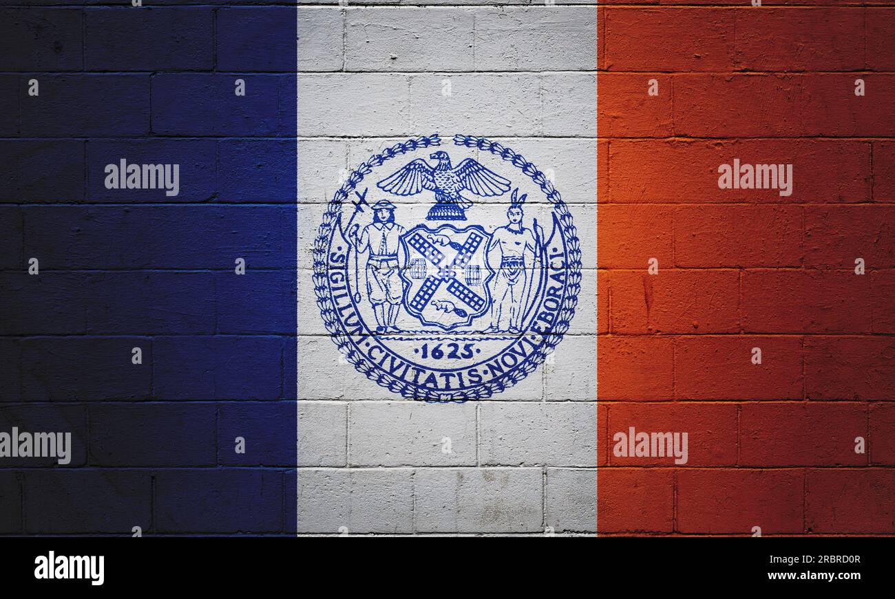 Flag of New York City painted on a cinder block wall Stock Photo - Alamy