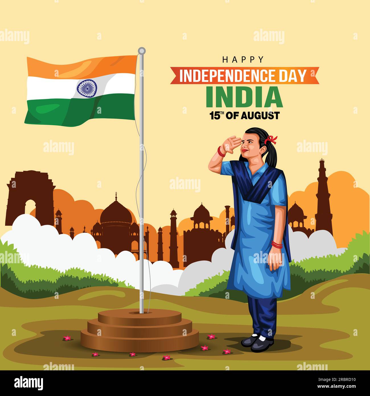 happy independence day India. Indian student saluting flag of India. abstract vector illustration design flyer Stock Vector