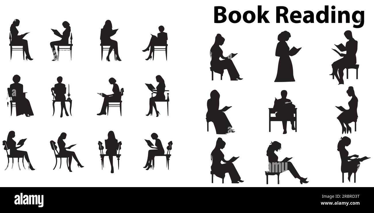 A set of silhouette Book Reading Vector illustration Stock Vector