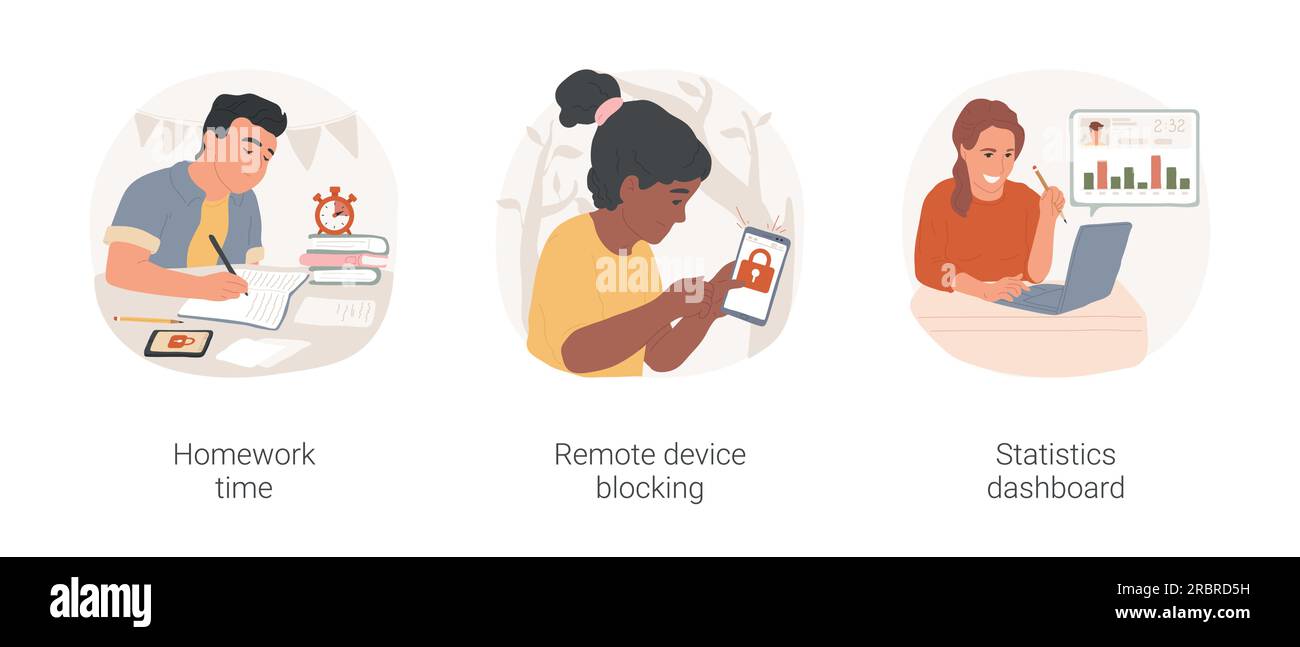 Parental control applications isolated cartoon vector illustration set