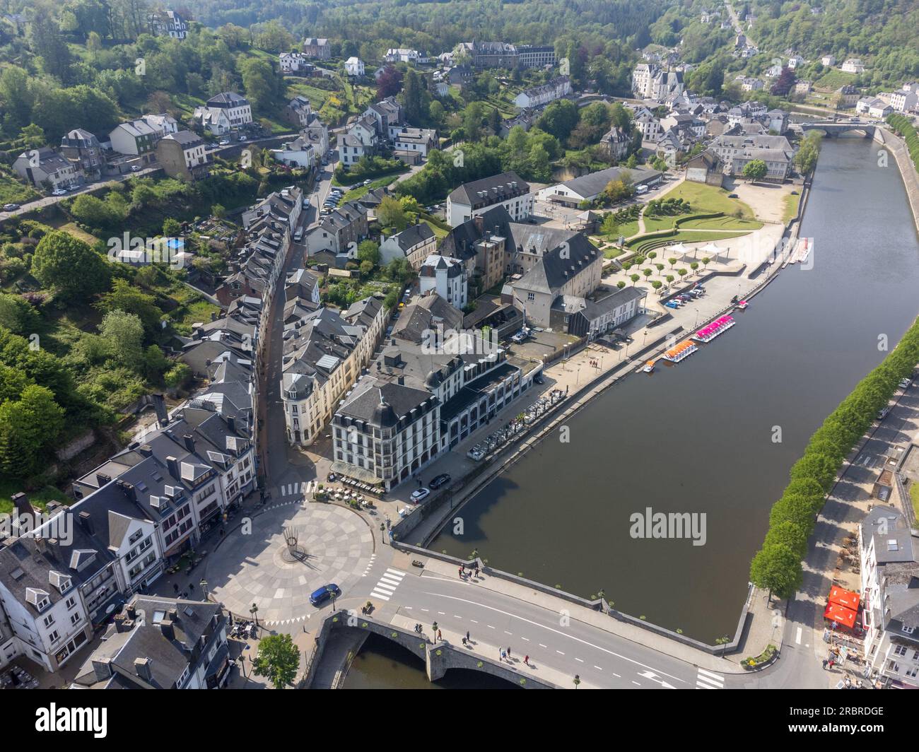 Aerial view on medieval town Bouillon with old fortified castle