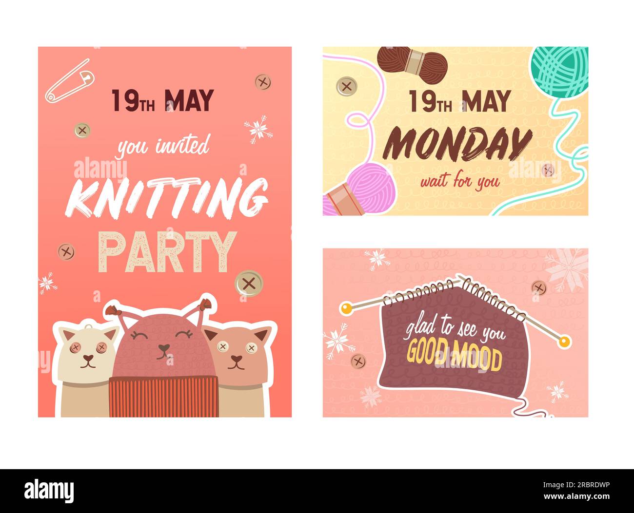 Knitting party invitation cards set Stock Vector Image & Art Alamy