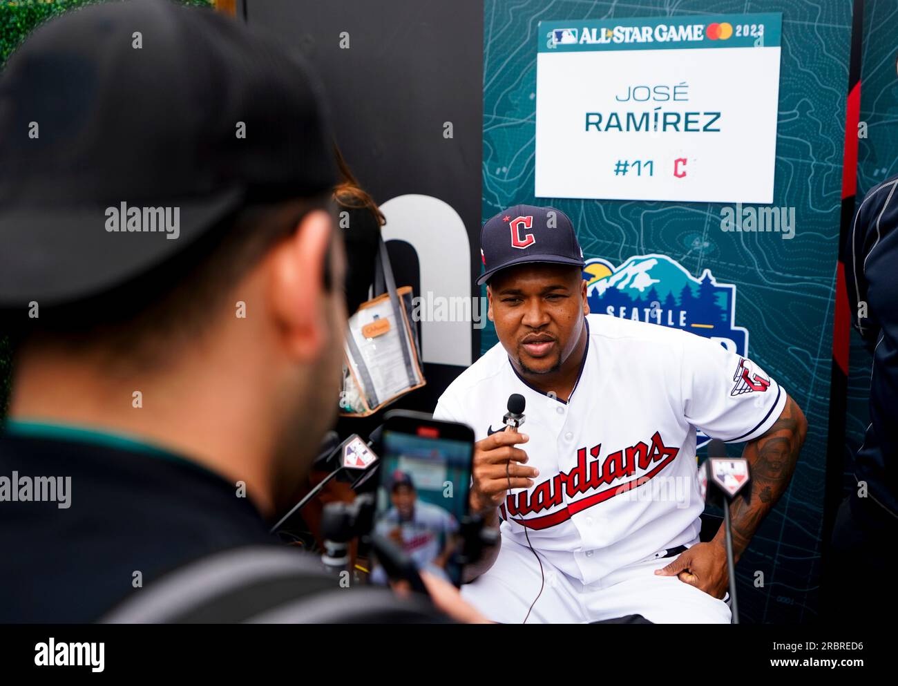 American League's José Ramírez, of the Cleveland Guardians, speaks during  an All-Star Game player availability, Monday, July 10, 2023, in Seattle.  (AP Photo/Lindsey Wasson Stock Photo - Alamy